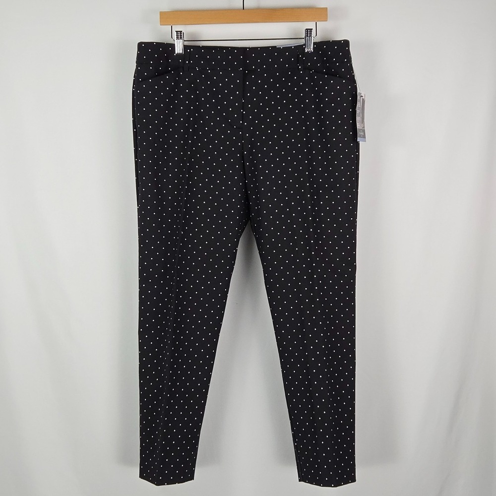 Liz Claiborne Womens Emma Ankle Pants 14 Black White Polka Dot Slim Career